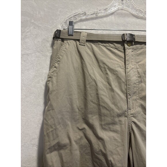 LL Bean Hiking Pants Men's XL Khaki Tan Nylon Straight Gorpcore Stowaway Belted - Picture 2 of 16